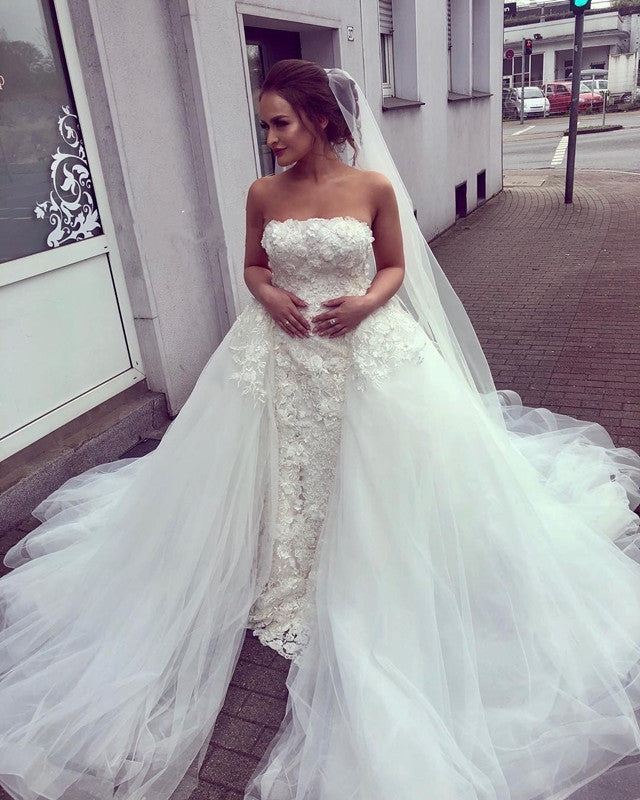 Removable Train Lace Mermaid Wedding Dress