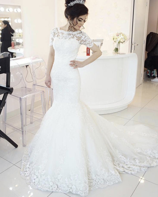 Lace Mermaid Wedding Dresses With Sleeves