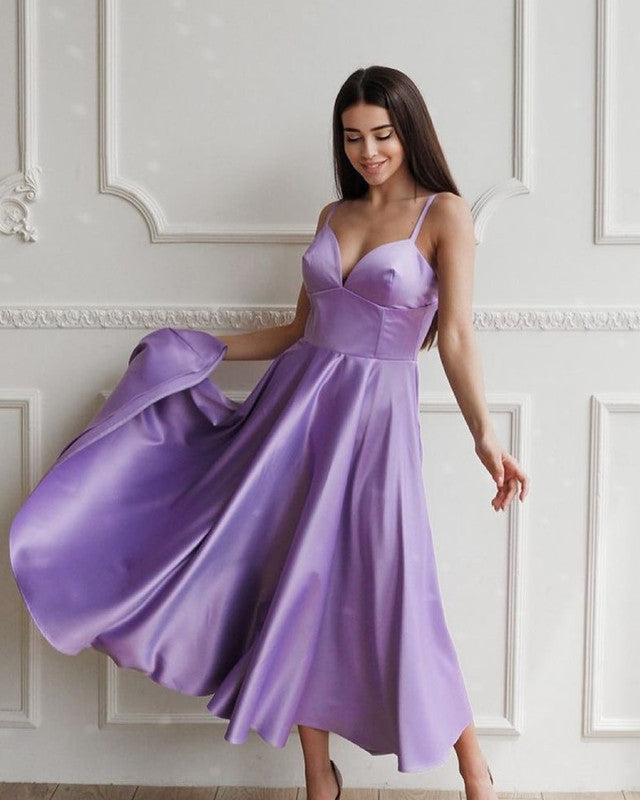 tea dress bridesmaid Length Dresses Satin V Neck – Lisposa Bottom Size:44x34 Katy Perry's Dress—With a Sleeveless Back LowStock:42757247074355