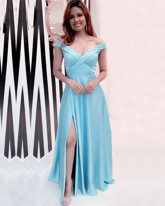 Long Satin Split Bridesmaid Dresses Off Shoulder