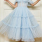 Boho Light Blue Midi Corset Dresses