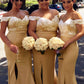 Ivory Lace Mermaid Split Bridesmaid Dresses Satin Off Shoulder