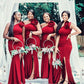 Sexy One Shouder Mermaid Bridesmaid Dresses Satin Slit