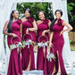 Sexy One Shouder Mermaid Bridesmaid Dresses Satin Slit