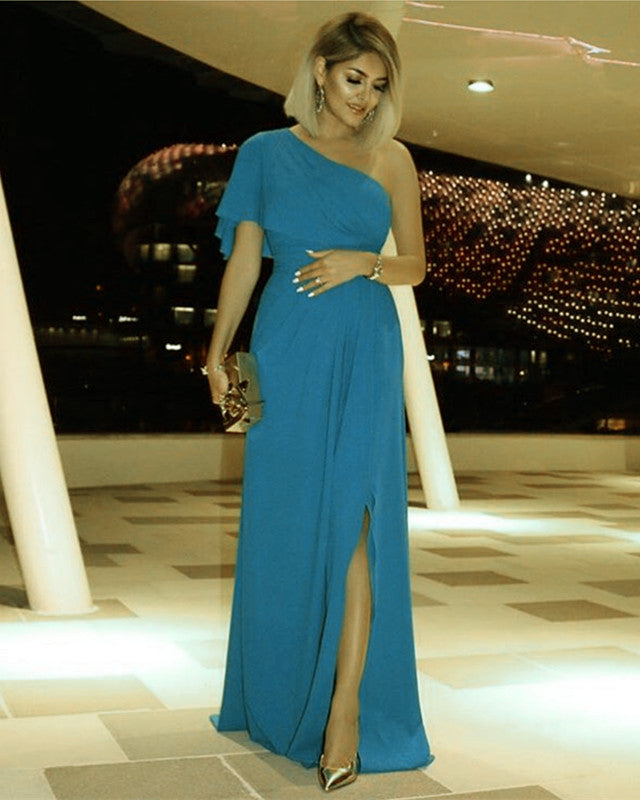 Boho Chiffon Bridesmaid Dresses One Shoulder Split