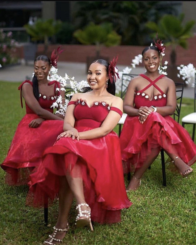 Tea Length Bridesmaid Dresses Sweetheart Ruffles