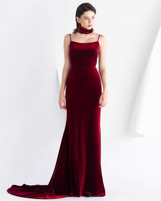 Mermaid Velvet Bridesmaid Dresses Spaghetti Strap