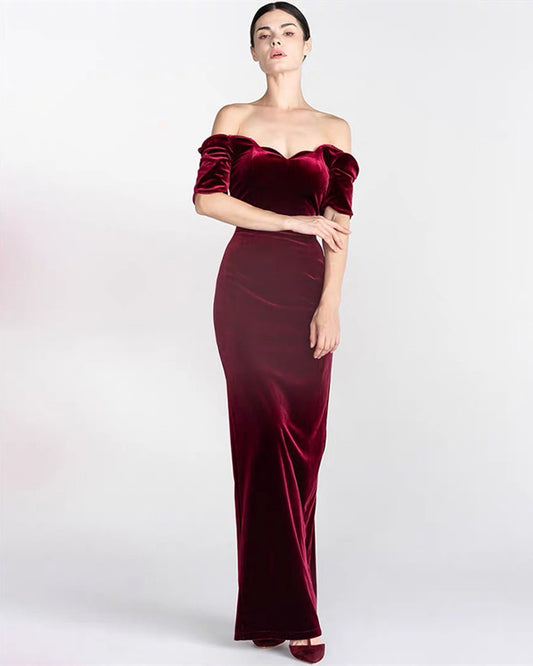 Velvet Off Shoulder Bridesmaid Dresses Sheath