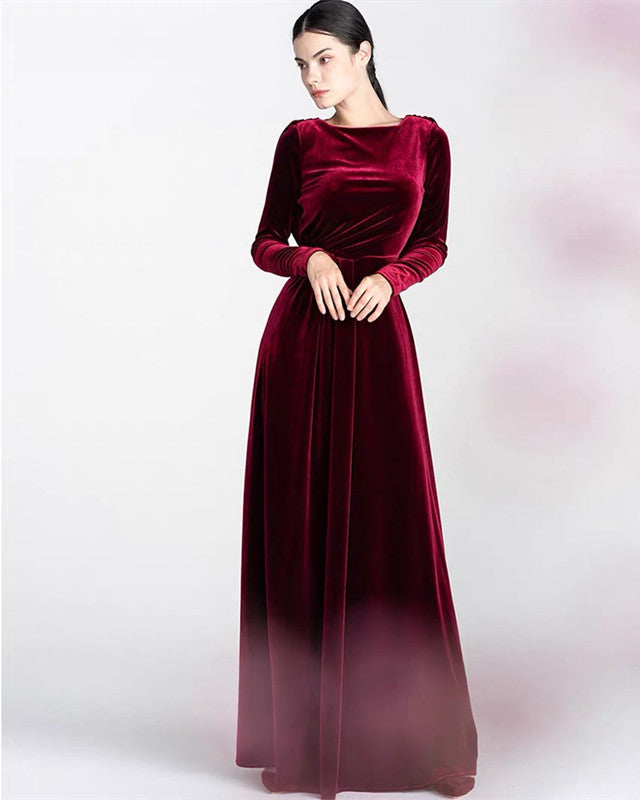 Sleeved Velvet Formal Dresses With Lace Back