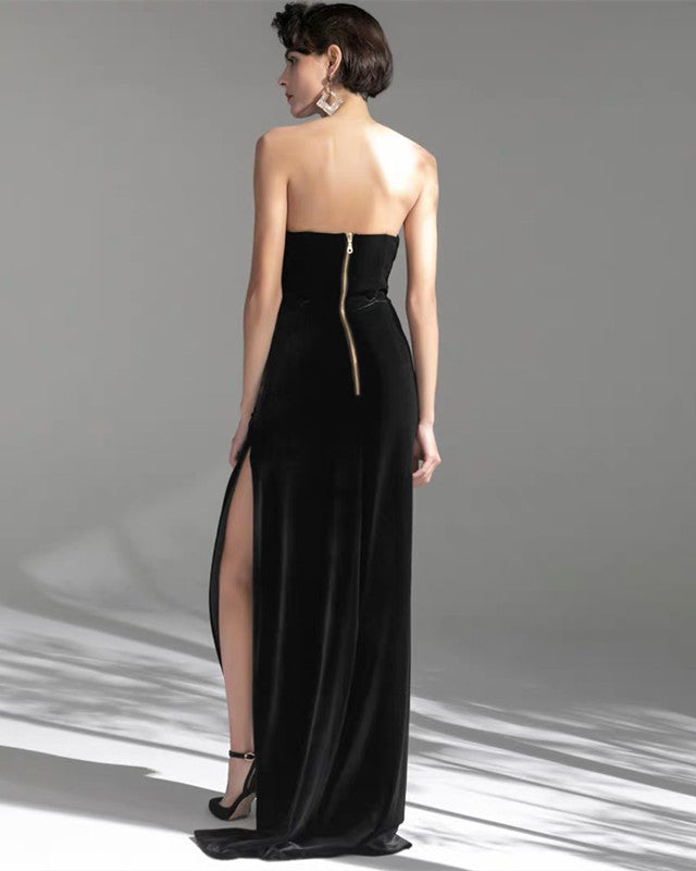 Velvet Strapless Bridesmaid Dresses Side Split