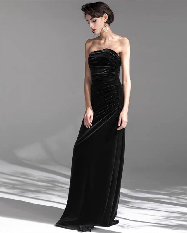 Velvet Strapless Bridesmaid Dresses Side Split