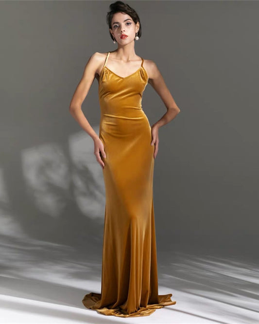 Mustard Yellow Velvet Bridesmaid Dresses