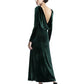 Long Sleeves Draped Back Velvet Evening Party Dresses