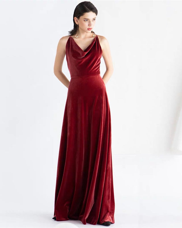 Mermaid Cowl Neck Bridesmaid Dresses Velvet