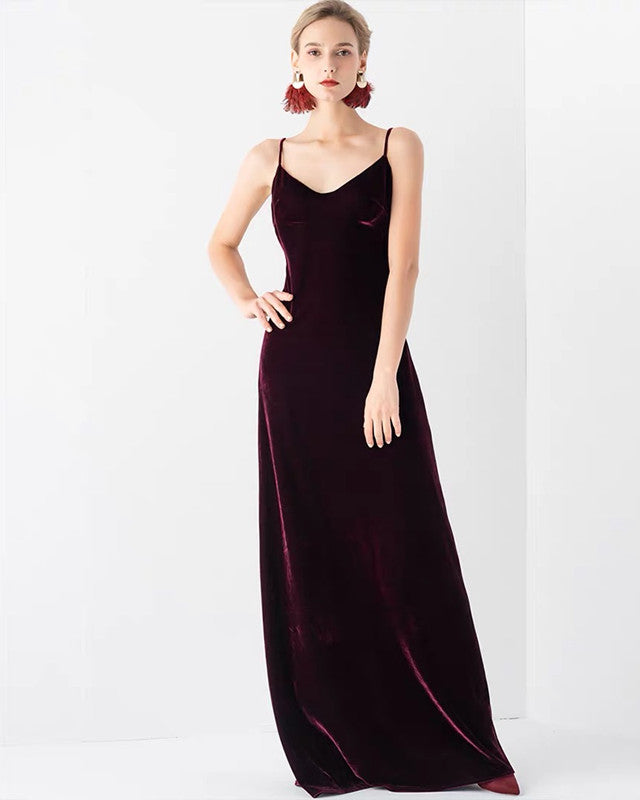 Velvet Bridesmaid Dresses Floor Length Adjustable Straps