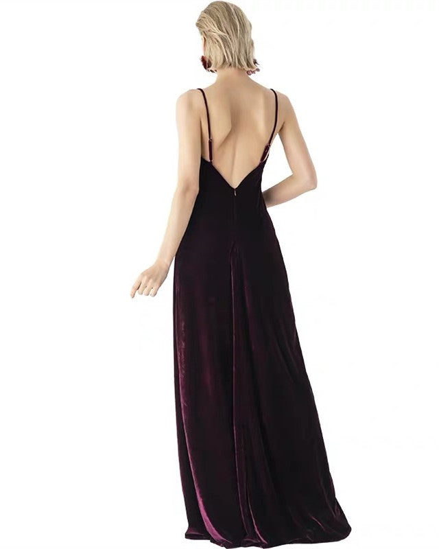 Velvet Bridesmaid Dresses Floor Length Adjustable Straps