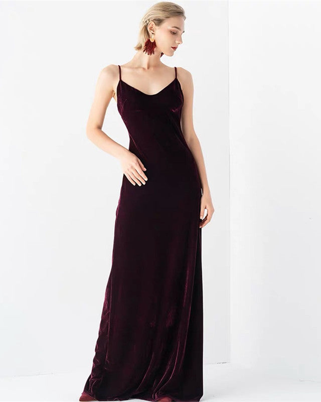 Velvet Bridesmaid Dresses Floor Length Adjustable Straps