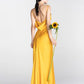 Long Gold Satin Fitted Bridesmaid Dresses Side Split