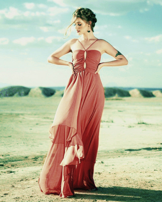 Halter Neck Chiffon Ruffles Bridesmaid Dresses