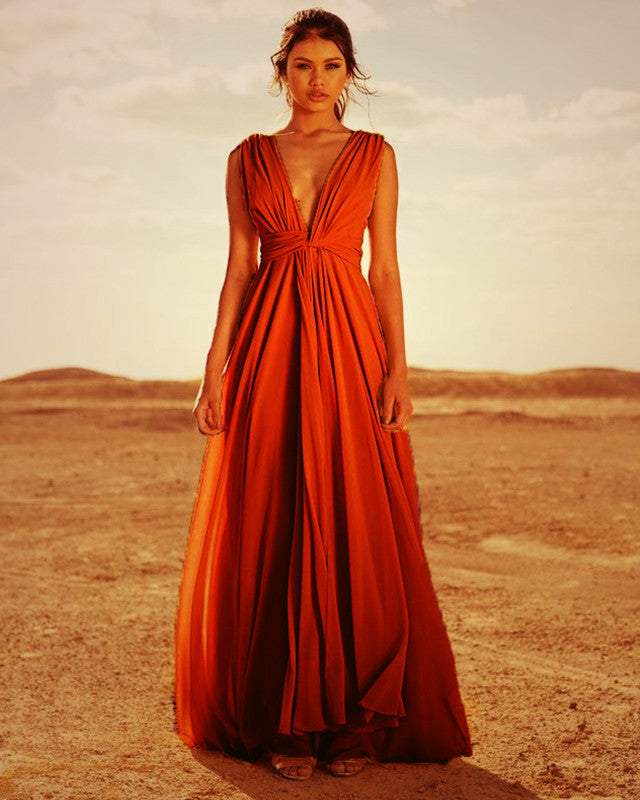 Long Plunging Neckline Chiffon Bridesmaid Dresses