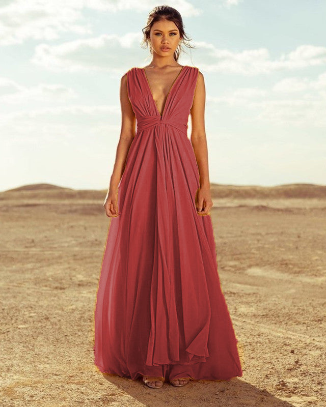 Long Plunging Neckline Chiffon Bridesmaid Dresses