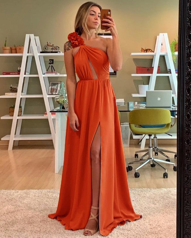 Burnt Orange Bridesmaid Dresses One Shoulder