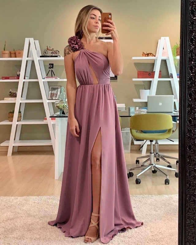 Mauve Bridesmaid Dresses One Shoulder