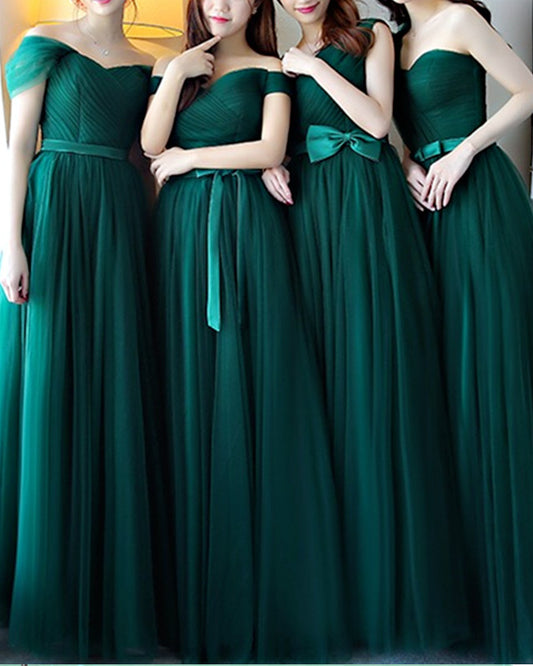 Emerald Green Tulle Bridesmaid Dresses Mismatched