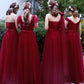 Burgundy Tulle Bridesmaid Dresses Mixed Style