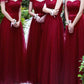 Burgundy Tulle Bridesmaid Dresses Mixed Style