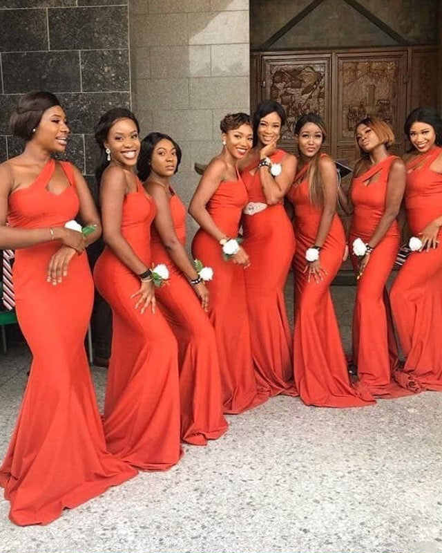 Orange Bridesmaid Dresses One Shoulder