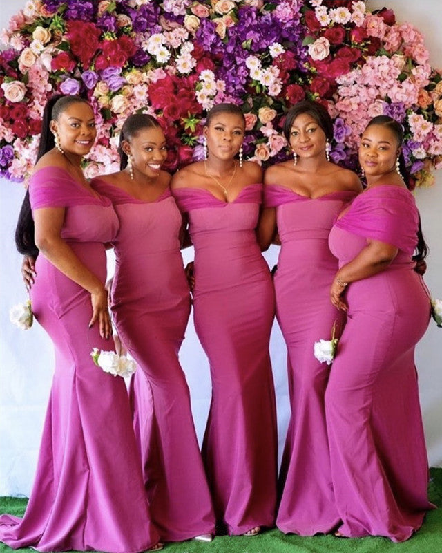 Mermaid Satin Bridesmaid Dresses Tulle Off Shoulder