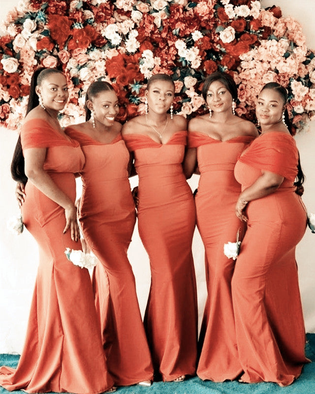 Mermaid Satin Bridesmaid Dresses Tulle Off Shoulder