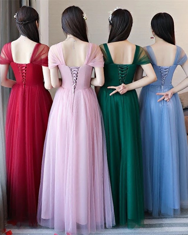 Tulle Cap Sleeves Bridesmaid Dresses Color Mismacthed