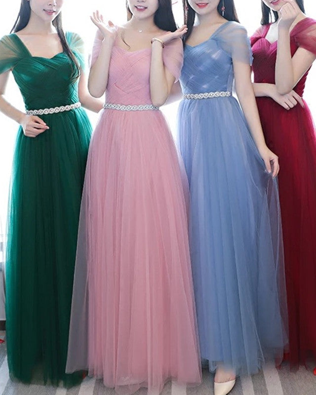 Tulle Cap Sleeves Bridesmaid Dresses Color Mismacthed
