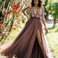 Lace Flowers Embroidery V Neck Split Dress