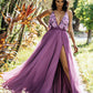 Lace Flowers Embroidery V Neck Split Dress