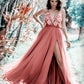 Lace Flowers Embroidery V Neck Split Dress