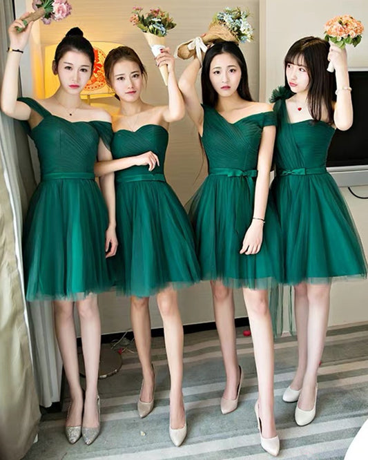 Short Green Bridesmaid Dresses Mismatched