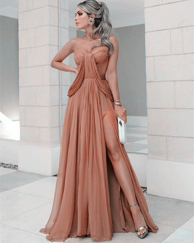 Sexy Pleated Bridesmaid Dresses Chiffon Sweetheart Split