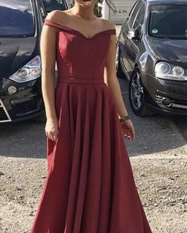 Floor Length Bridesmaid Dresses Satin Off The Shoulder