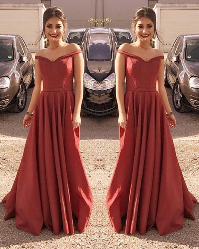 Floor Length Bridesmaid Dresses Satin Off The Shoulder