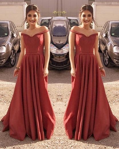 Floor Length Bridesmaid Dresses Satin Off The Shoulder