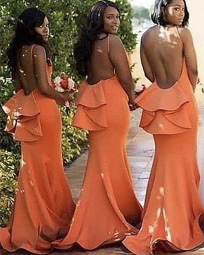 Orange Mermaid Dresses Bridesmaid