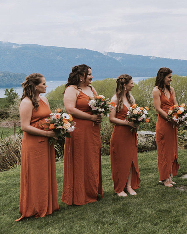 Burnt Orange Bridesmaid Dresses Mismatched