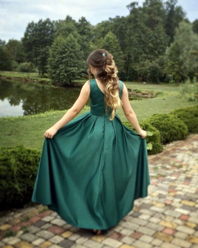 Floor Length Satin Plunge Neck Formal Dress