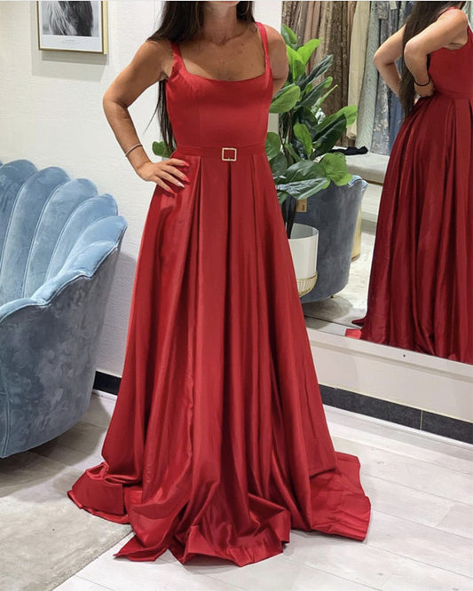 Long Satin Spaghetti Straps Bridesmaid Dresses