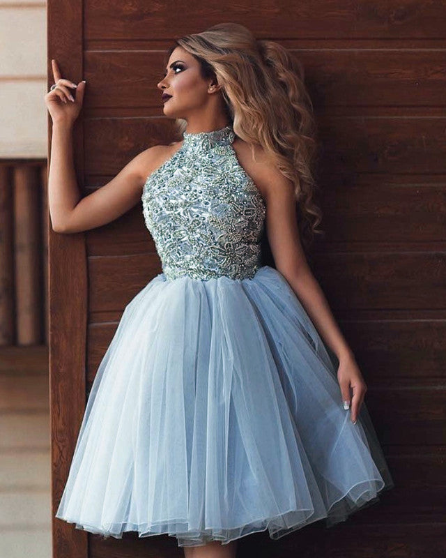Lace Halter Tulle Ball Gown Party Dresses