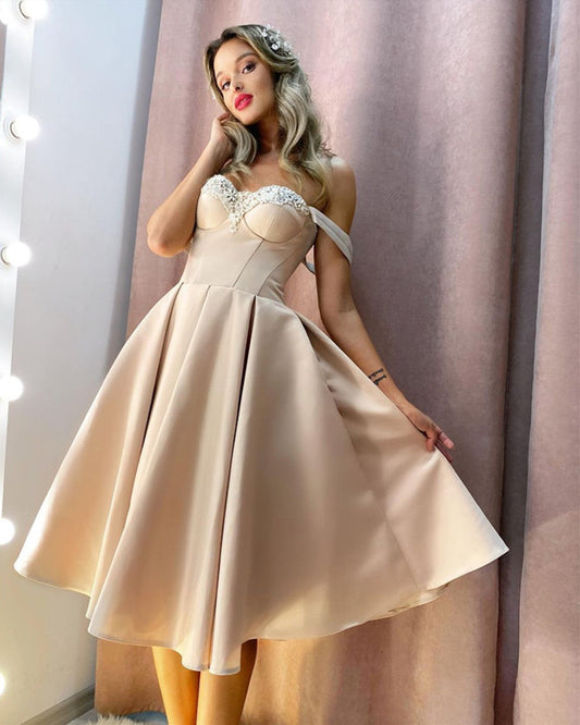 Champagne Bridesmaid Dresses Tea Length