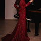 Sleeved Mermaid Sequins Split Dress